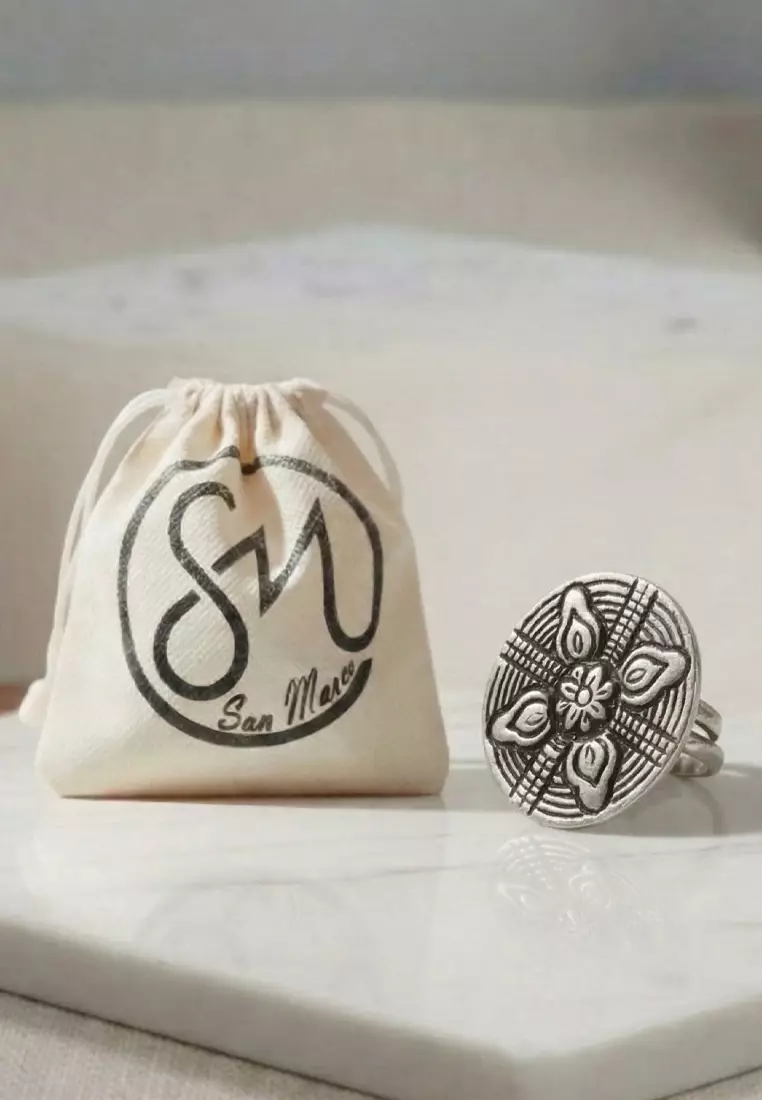 Aksesoris Cincin Wanita Eliptical Ethnic Premium German Silver Ring Silver