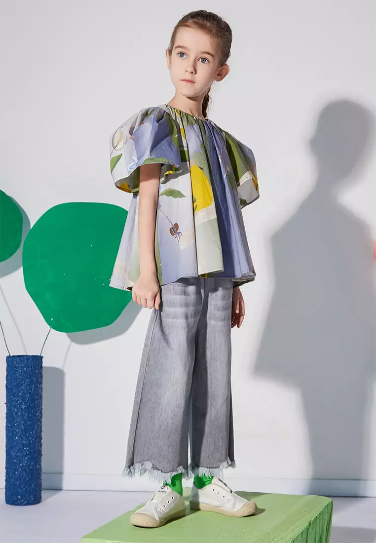 Puff Sleeve Blouse With Nature Design