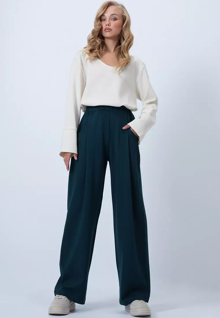Pleated Detailed Knitted Palazzo Trousers