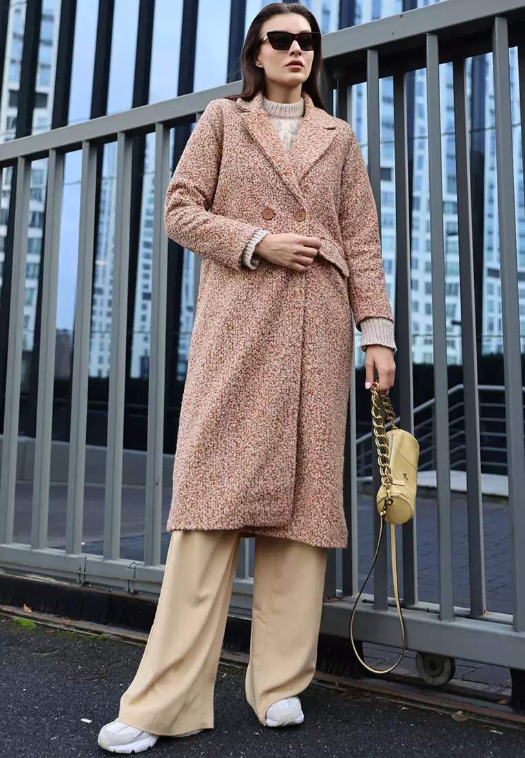 Tan boucle coat new arrivals