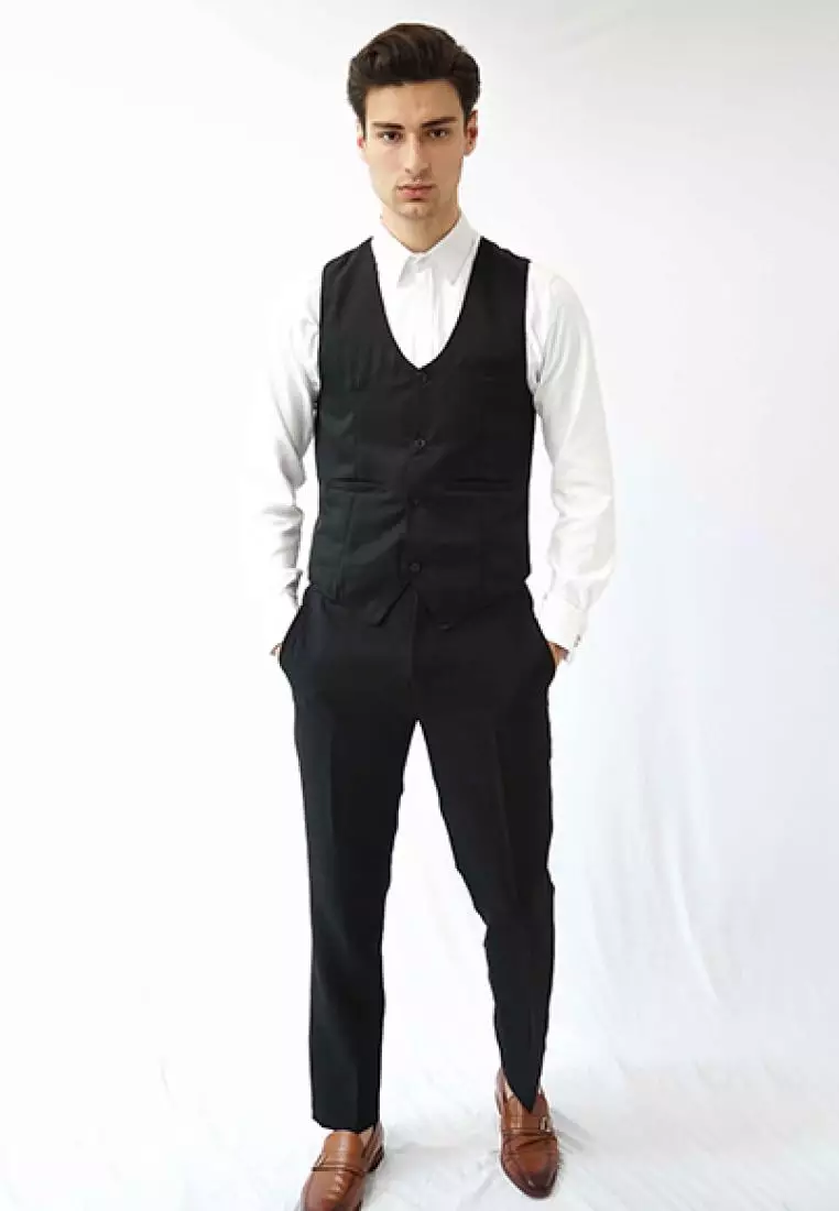 Houseofcuff Vest / Rompi Formal Hitam Kerja waistcoat wedding Tuxedo MEN'S BLACK VEST