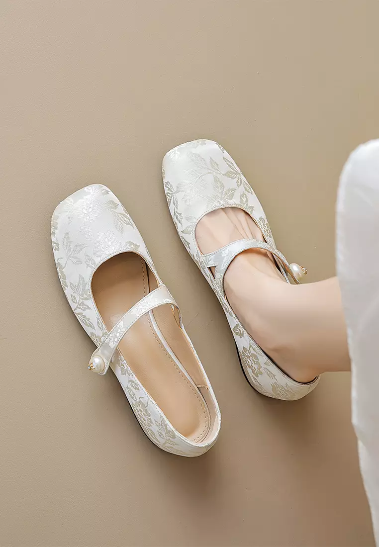 Buy Twenty Eight Shoes 2.5CM Pearl Strap Satin Mary Jane Shoes