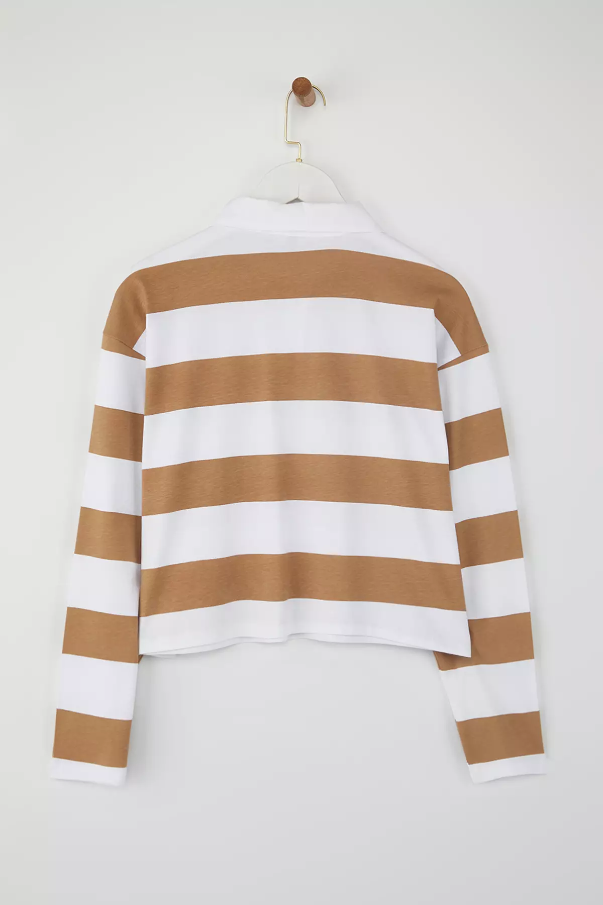 Teen Mink Striped Polo Neck Relaxed Crop/Comfortable Short Knit T-Shirt Twoaw26Ts00011