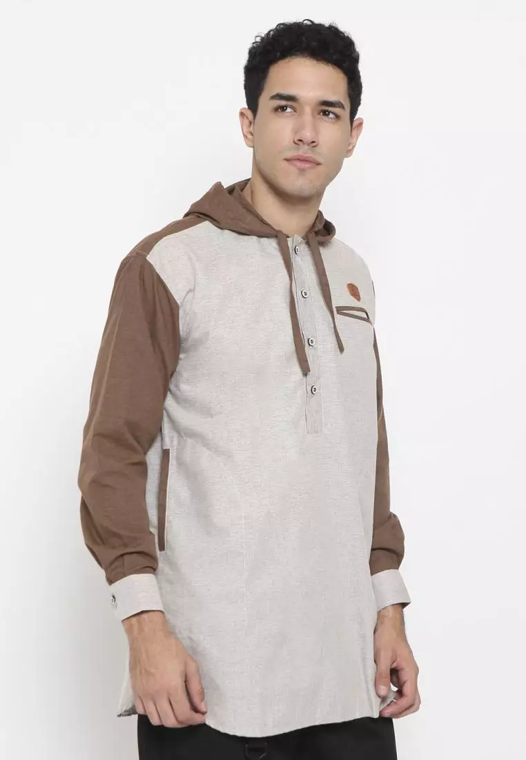 Zayidan Baju Koko Gamis Muslim Pria Zafri Hoodie - Cream