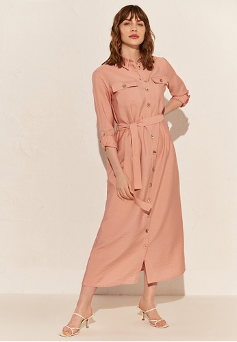 LC WAIKIKI pink Waistband Shirt Dress Made Of Textured Fabric CC25EAA430A55CGS_1