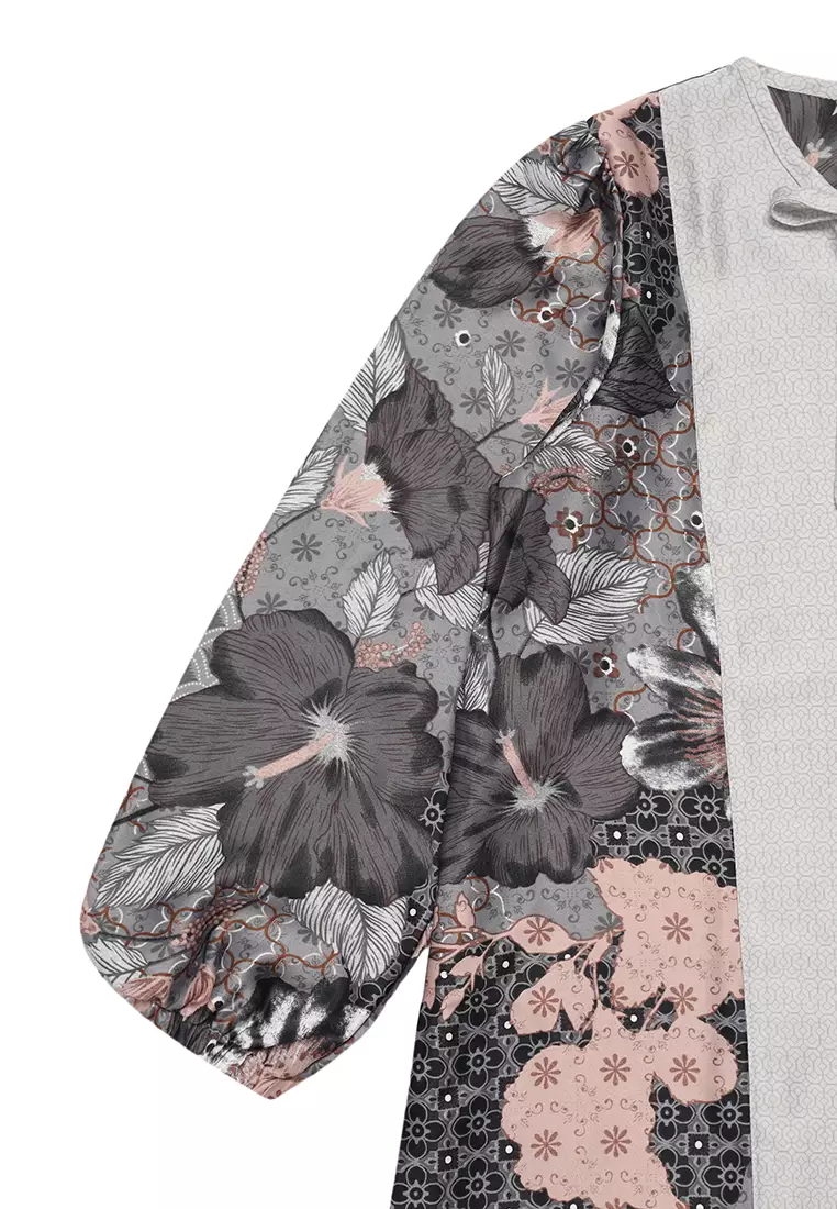 Baju Gamis Anak Perempuan Lentera Bunga Dark Grey - ADORABLE