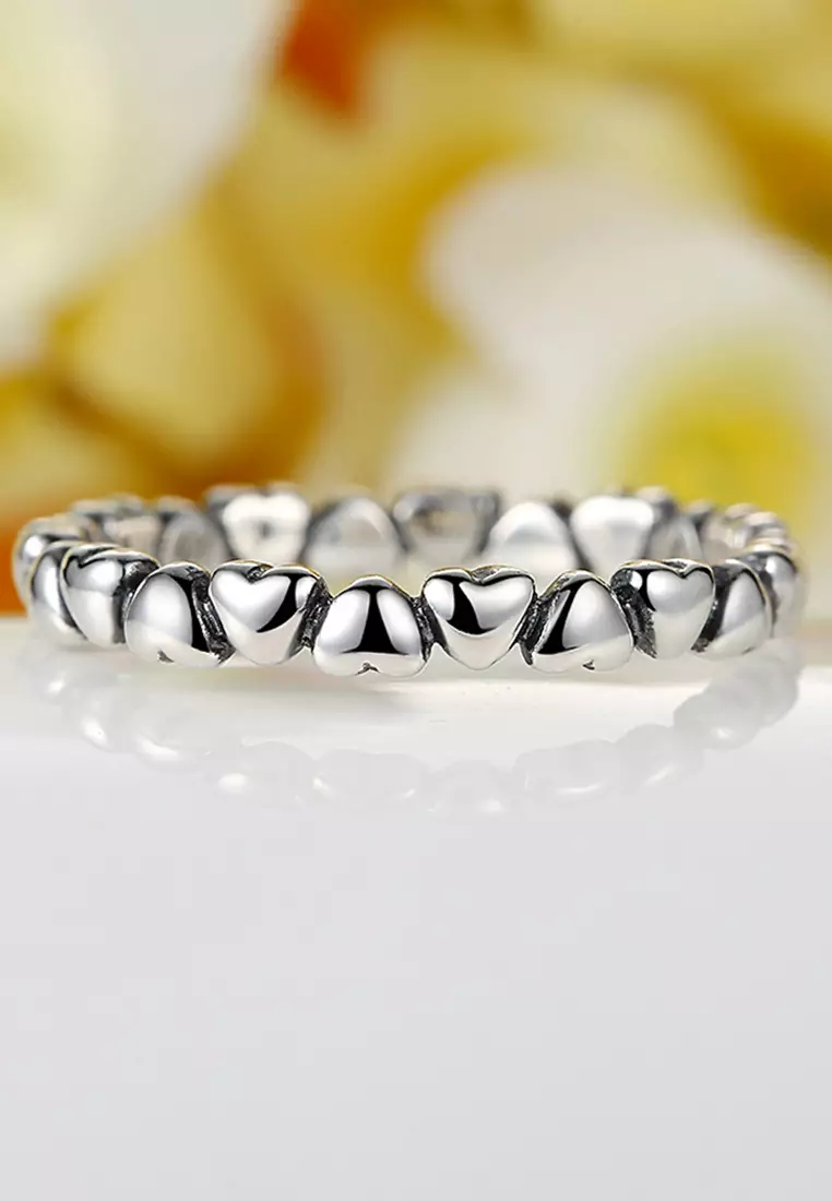 Solid 925 Sterling Silver Many Love Heart Band Ring
