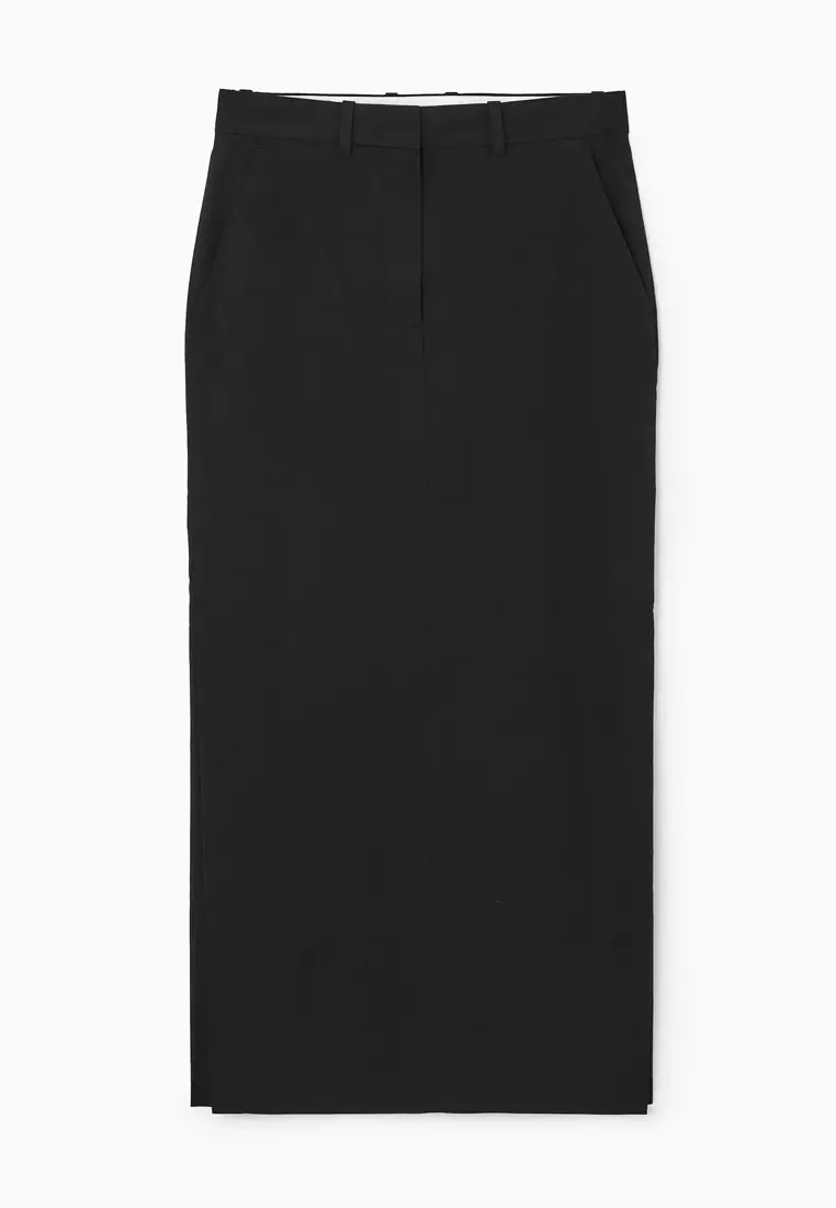 Tailored Linen-Blend Maxi Skirt