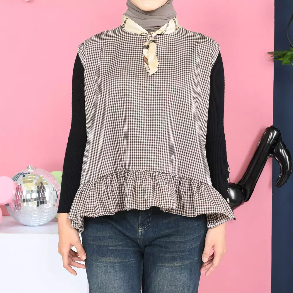 Tiya Sleeveless Tartan Basic Tops - Coffee M19865 R62S6