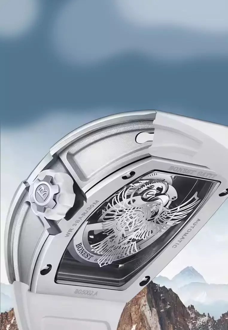 Automatic Unisex Stainless Steel Watch, Rubber Strap