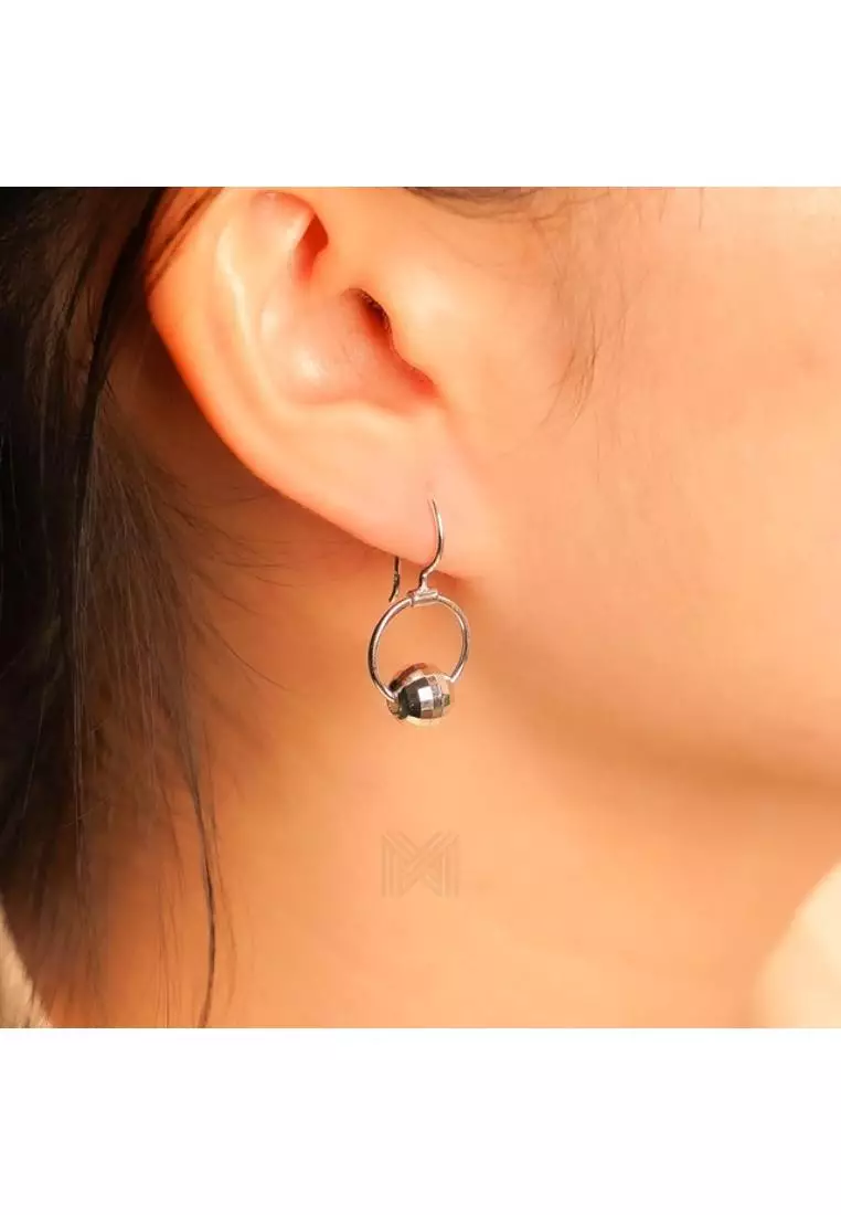 Minimal Faceted Ball Open Circle Rose Gold Hook Earrings with 925 Sterling Silver