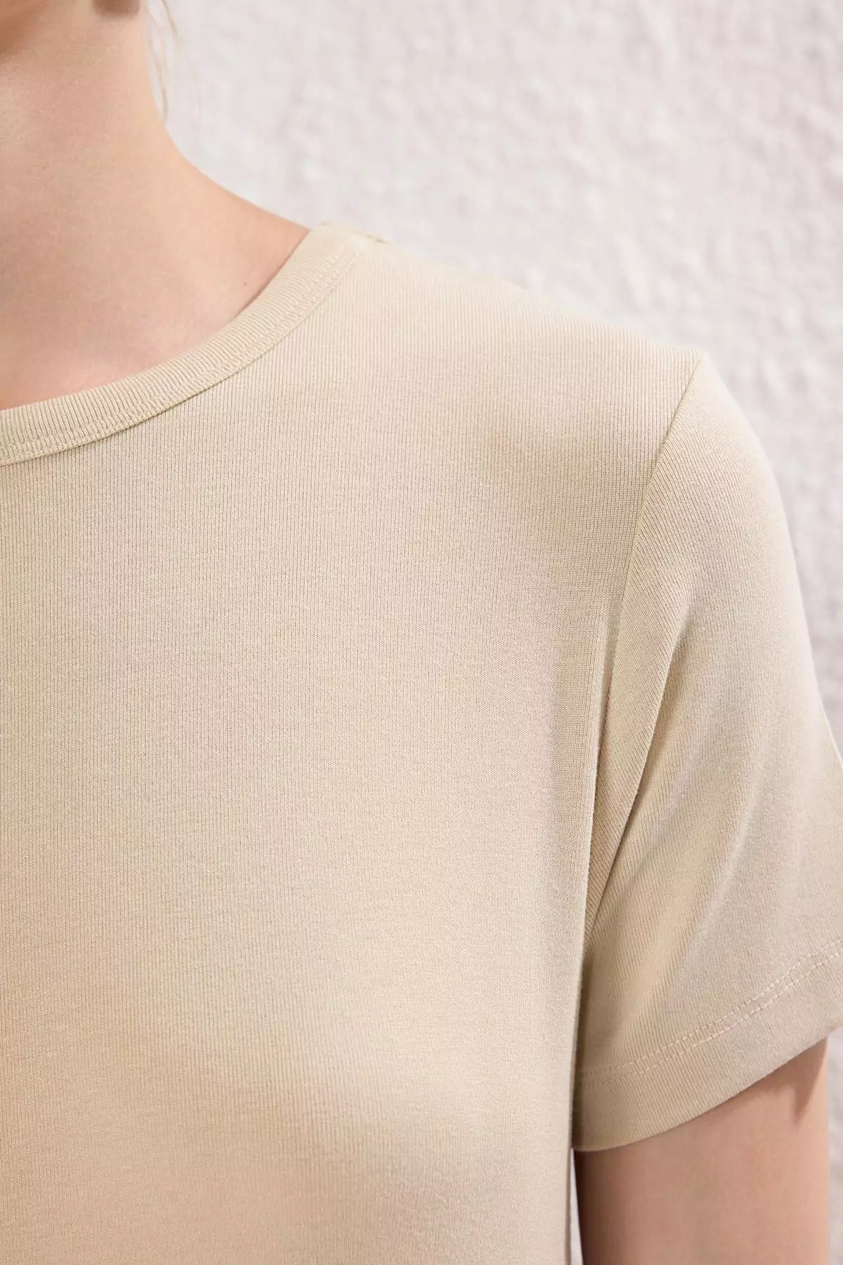 Beige Knitted Dress Tctss25Eb00154