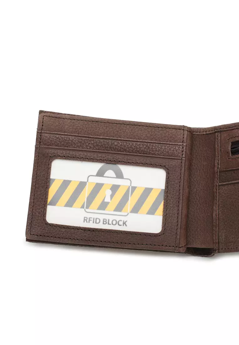 男士皮革 RFID 零錢雙折短夾 / 錢包  (Men's RFID Genuine Leather Bi Fold Center Flap Short Wallet With Coin Compartment)