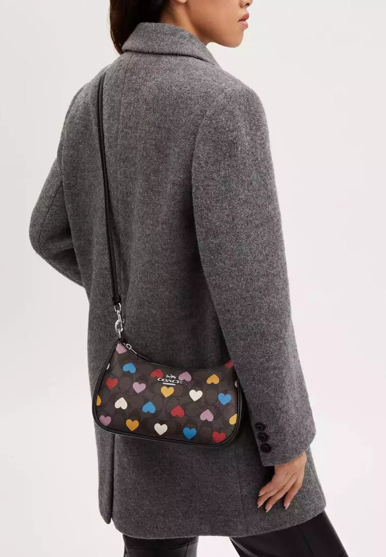 Coach Teri Shoulder Bag In Signature Canvas With Heart Print Brown Black Multi