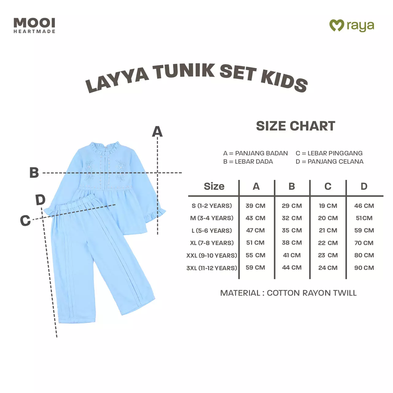 Mooi Setelan Anak Perempuan Raya Collection Layya Tunik Set Basic Series 2026 - White