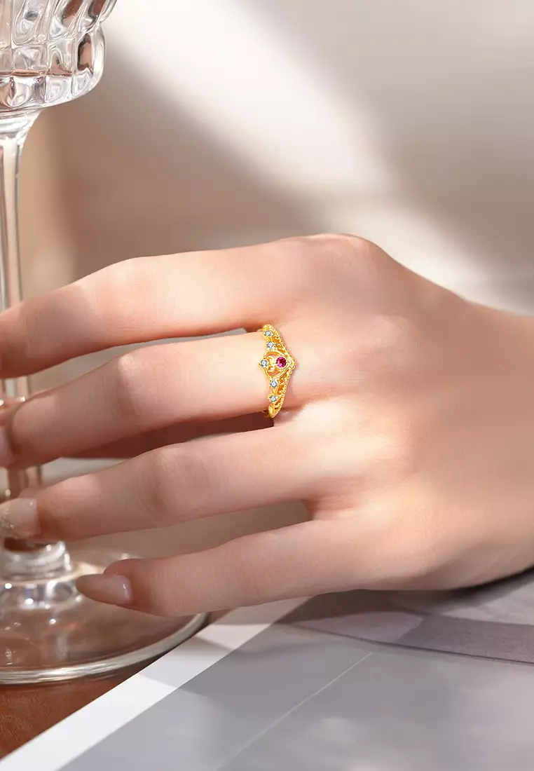 Cincin Wanita Original Red Zircon Berlian Berlapis Platinum Anti Pudar Ukuran Bebas Wanita Tunangan Cincin Cewek