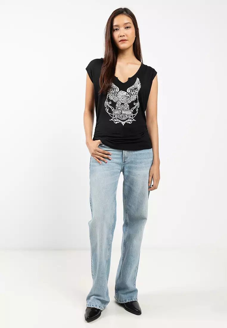 Women's Bling H-D® Born to Fly Notch Neck Muscle Tee