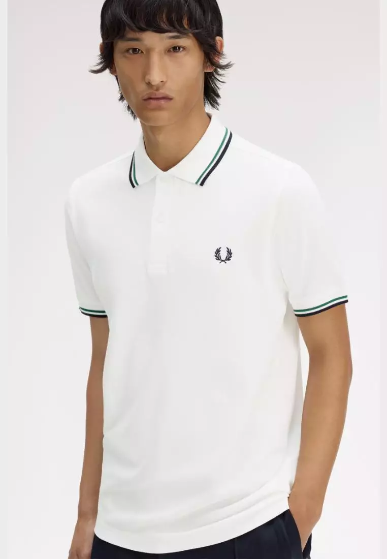 Fred Perry M3600 The Twin Tipped Fred Perry Shirt (Snow White / Sports Green / Navy)