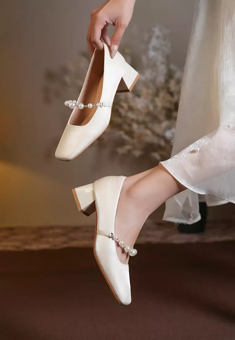 4CM Pearl Strap Mary Jane Shoes BY345-28