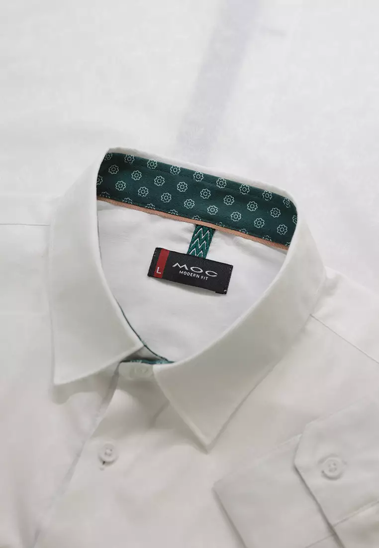 MOC - Kemeja Polos Pria Lengan Panjang Brandon - White