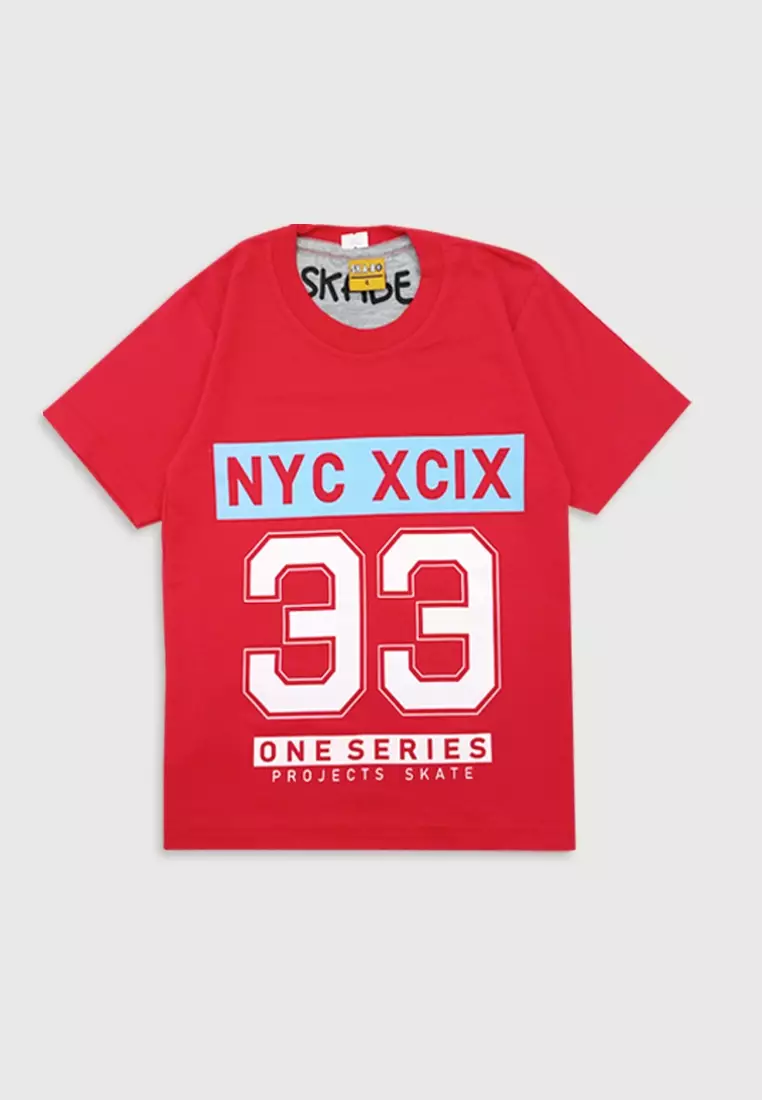 Wakakids Baju Anak Laki Laki Atasan Kaos Usia 4 Tahun Hingga 14 Tahun Motif NYC One Series 3885 Merah SPATS
