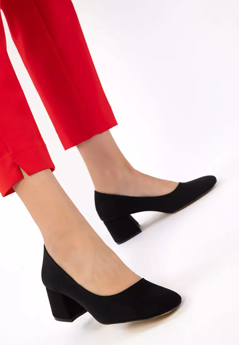 Black Suede Women's Classic Heeled Shoes 20808