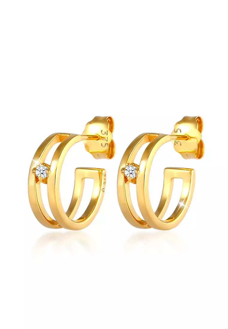 Earrings Hoops Ear Studs Diamond 375 Yellow Gold