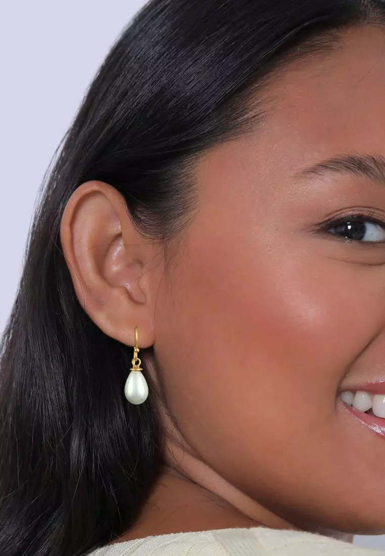 Anting Perhiasan Perak 925 Wanita Oval Classic Shell Core Pearl Gold Plated