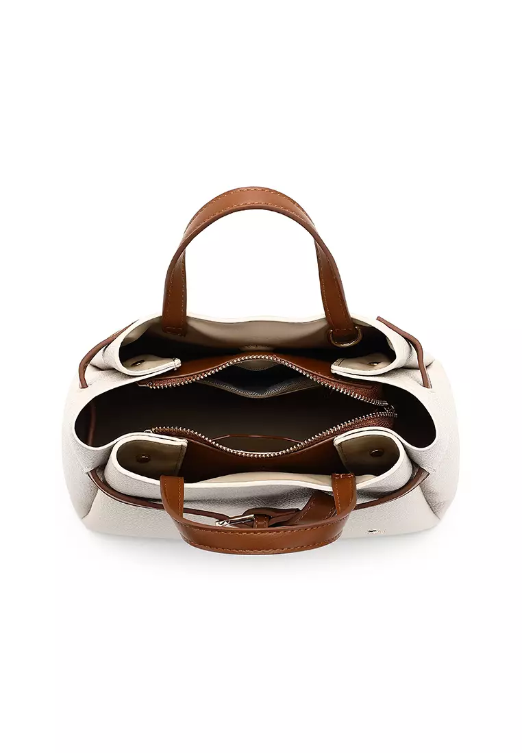 Women's Top Handle Bag / Sling Bag / Crossbody Bag / Shoulder Bag (Tas Tangan Wanita / Tas Selempang Wanita / Tas Bahu Wanita) - Krem / Cokelat