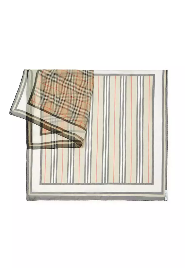 Montage Print Silk Chiffon Scarf in Archive Beige