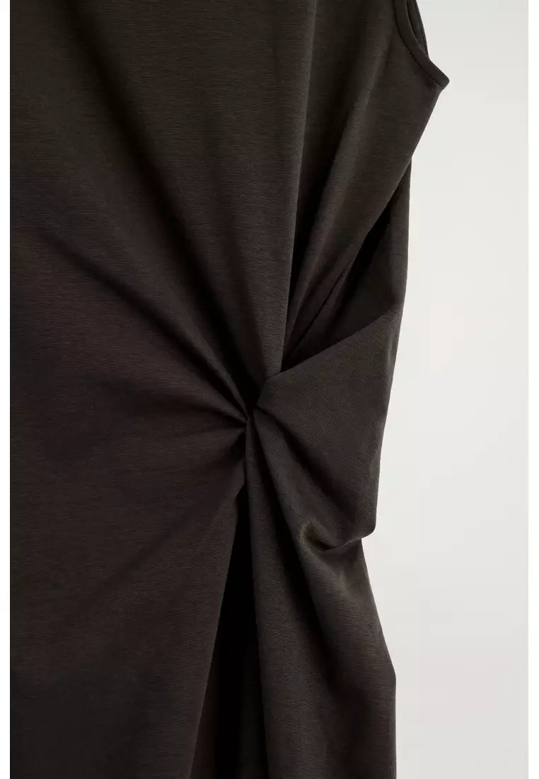 TWIST-DETAIL JERSEY MIDI DRESS