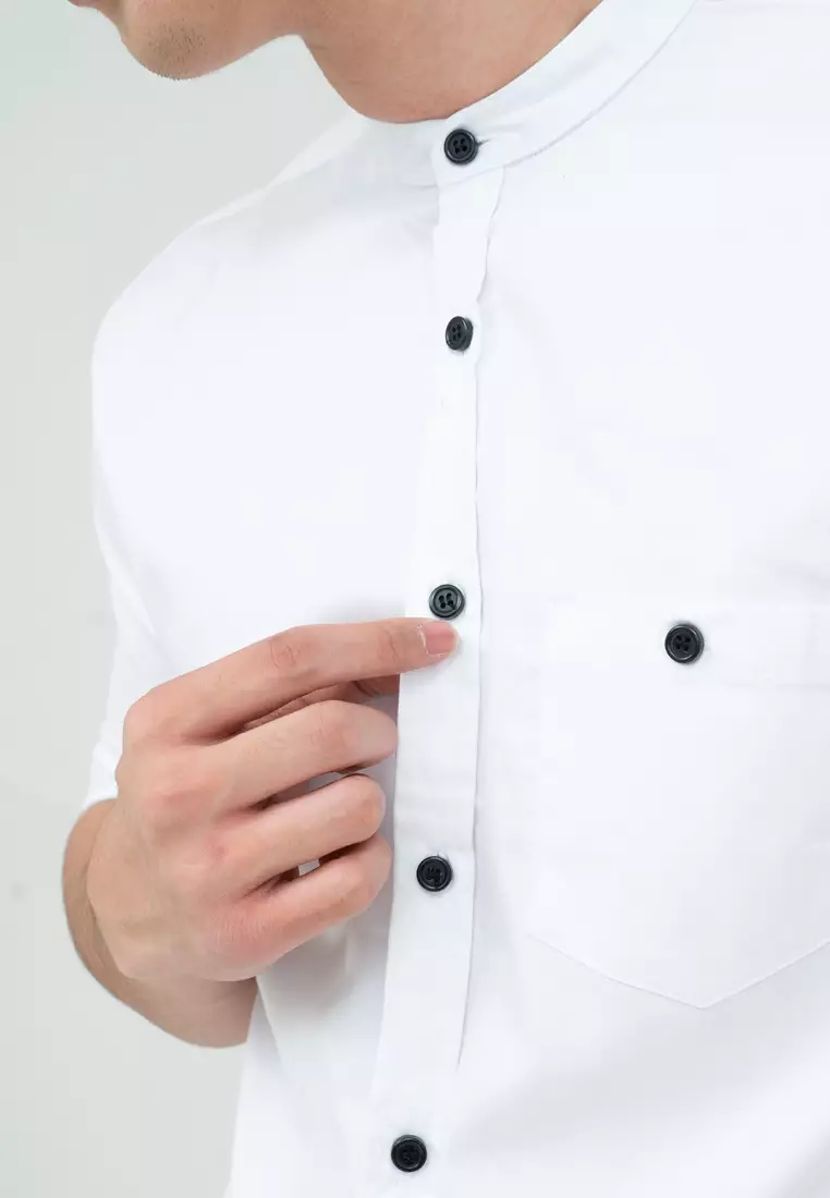 Houseofcuff Baju Koko Kemeja Lengan Pendek Pria Putih