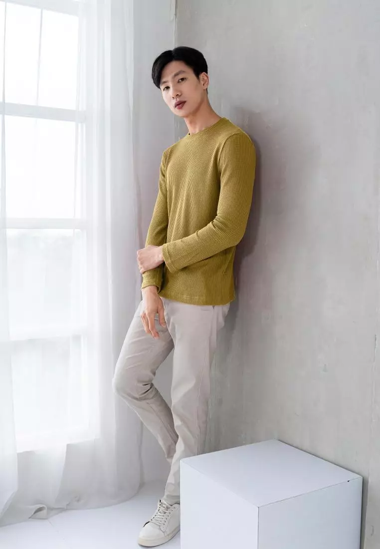 Kale Raffle Soft Yellow / Kaos Polos Tekstur Lengan Panjang Pria