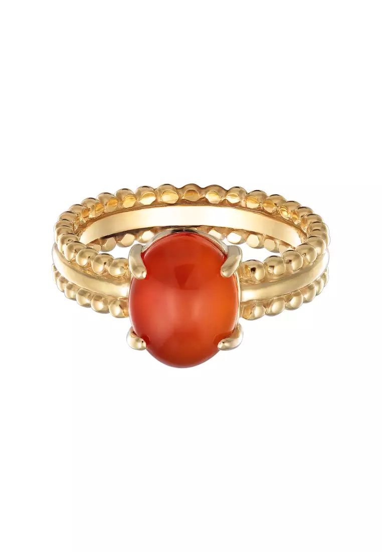 Cincin Perhiasan Perak 925 Wanita Statement Twisted Carnelian Gold Plated