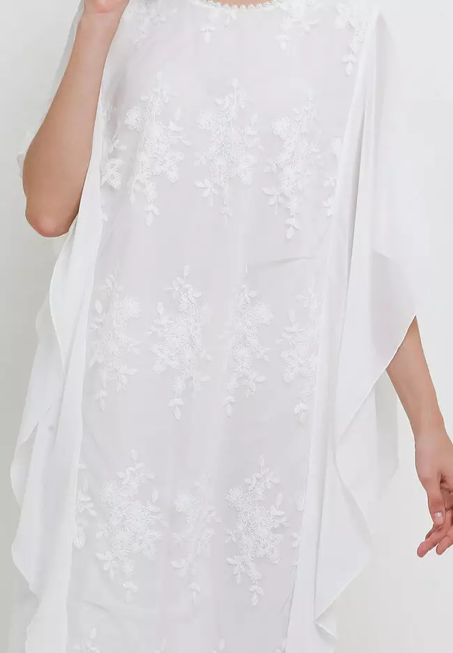 Pearl & Checko Det Chiffon And Emb Mesh Combo Kaftan