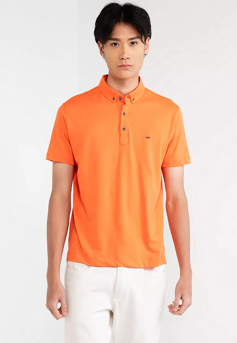Orange button down polo shirt on sale