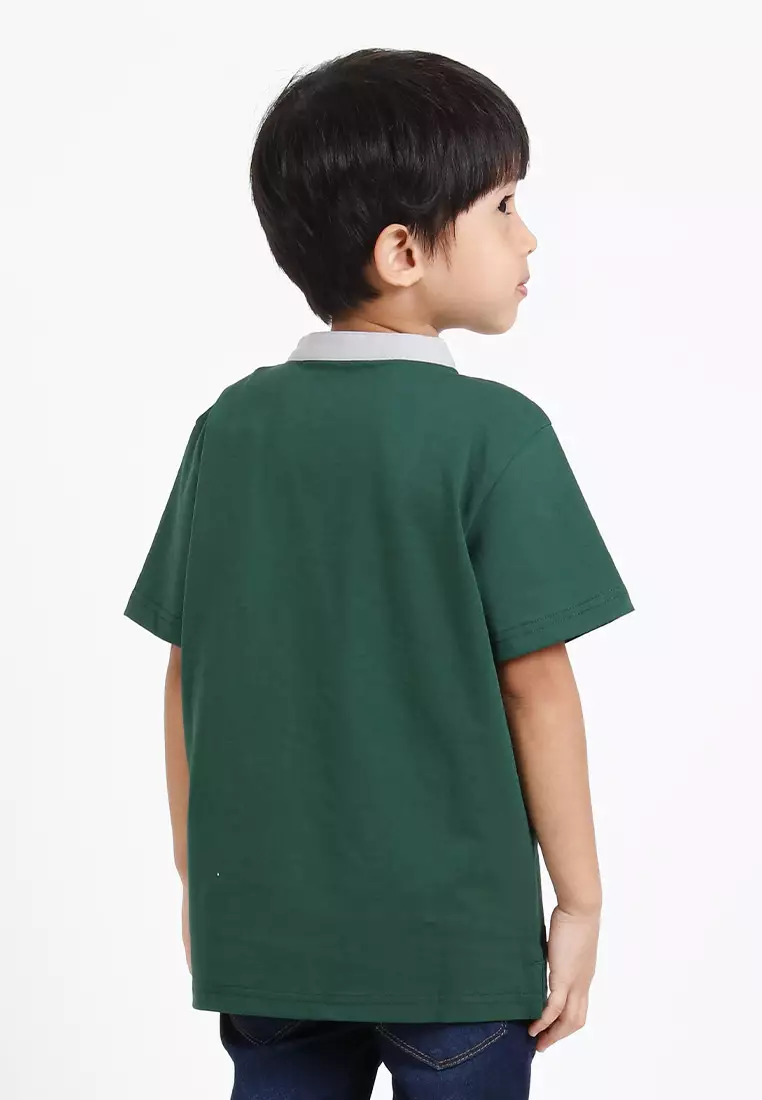 Forest Kids Premium Weight Cotton Stretchable Mandarin Collar T Shirt Men | T Shirt Baju Budak Lelaki - FK20170-40DkGreen