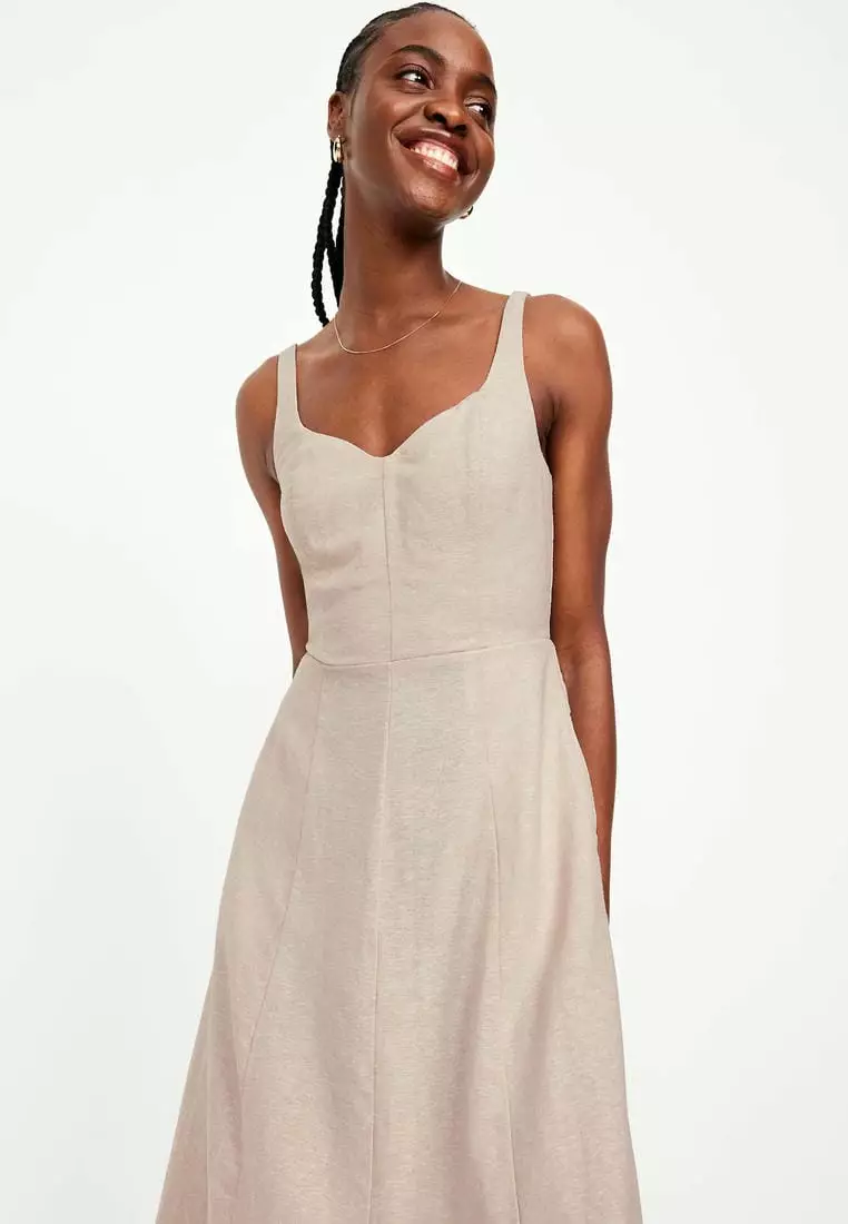 Fit & Flare Linen-Blend Midi Dress