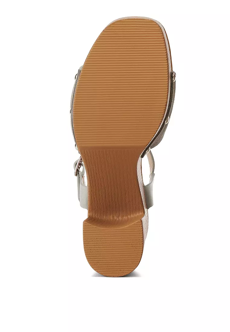 Sandal Blok Tinggi Suede Krem