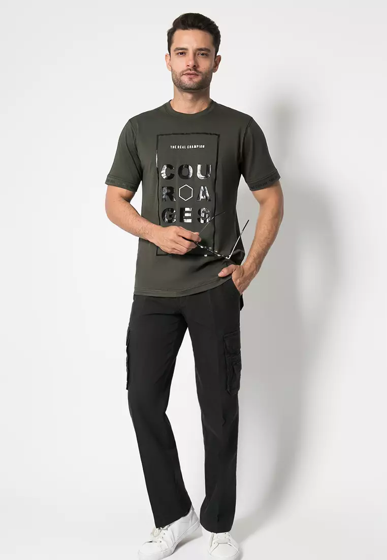 LGS - Celana Panjang Casual Cargo Warna Hitam Motif Garis Garis Reguler Fit - LECP.325.402G.011.7C