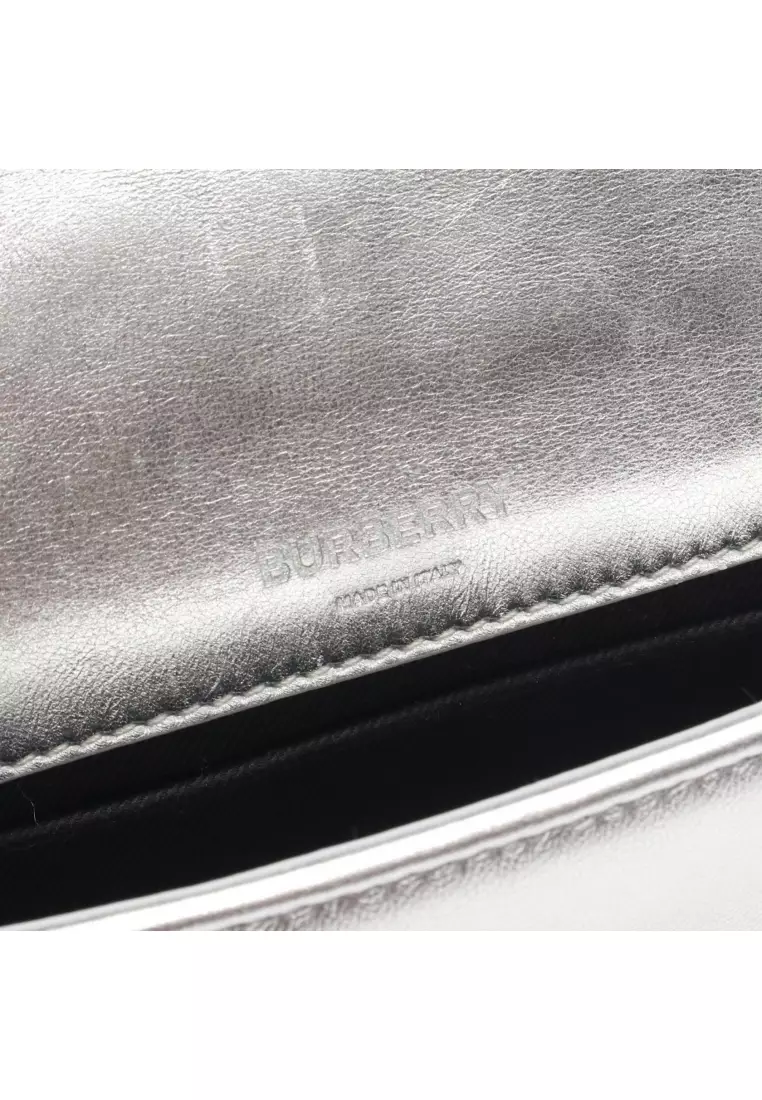 Pre-Loved Burberry LOLA roller chain shoulder bag leather Silver
