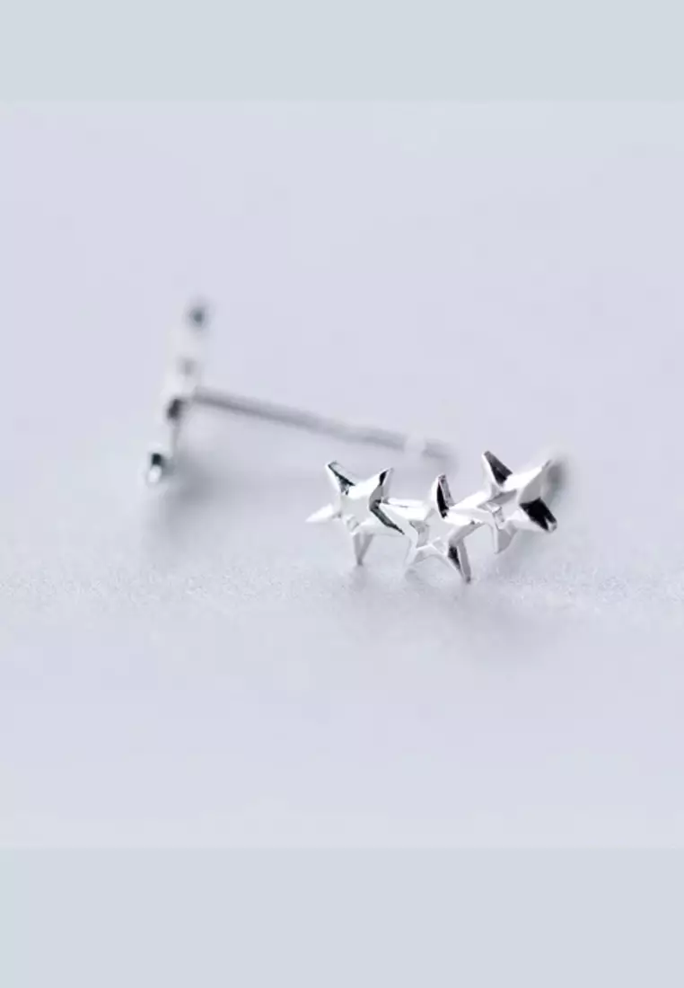 925 Silver Three Linked-Stars Earrings JW AR-E0800