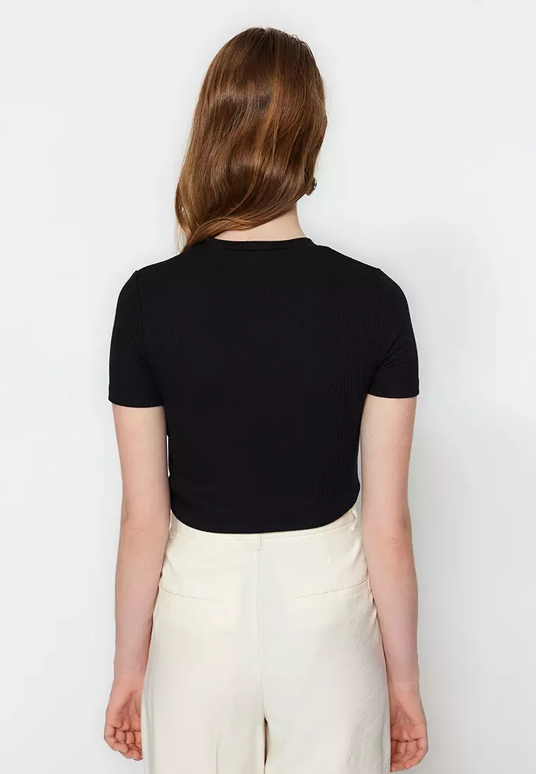 Half Sleeves Knitted Body Tunic with Snap Fastener