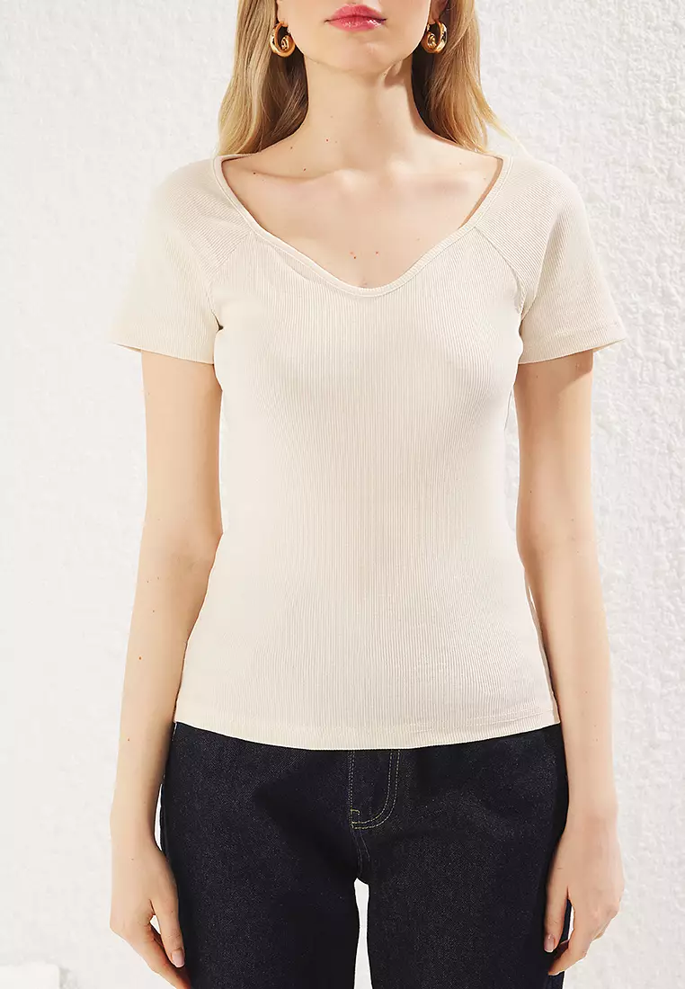Fitted Corduroy Cotton Stretch Knit Top
