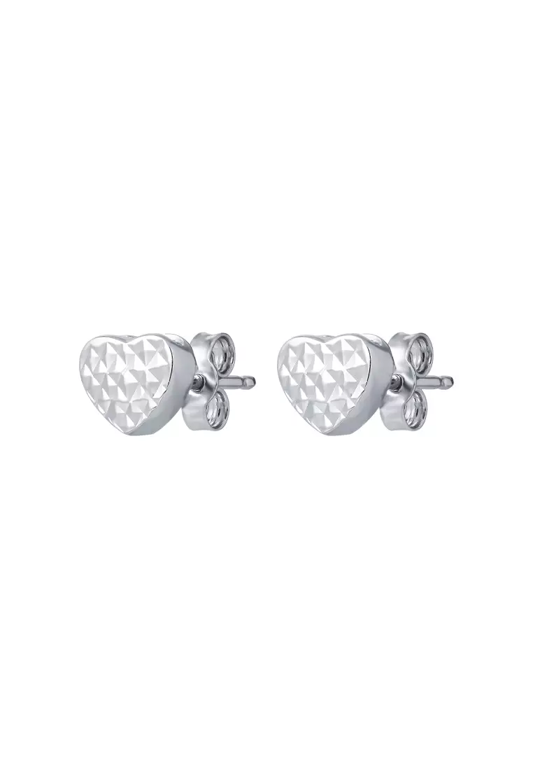 TOMEI Laser Cut Love Earrings, White Gold 585