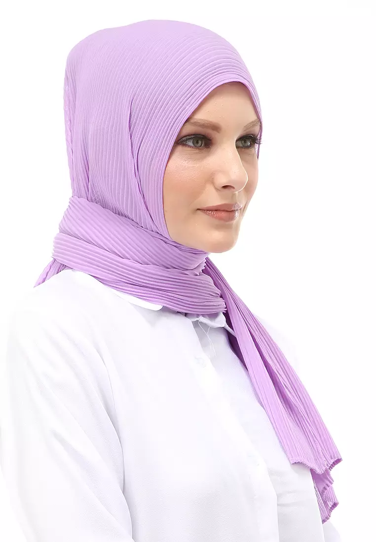 Melissa Pashmina Plisket Garis Hijab Wanita Relaxed Fit - Soft Lilac