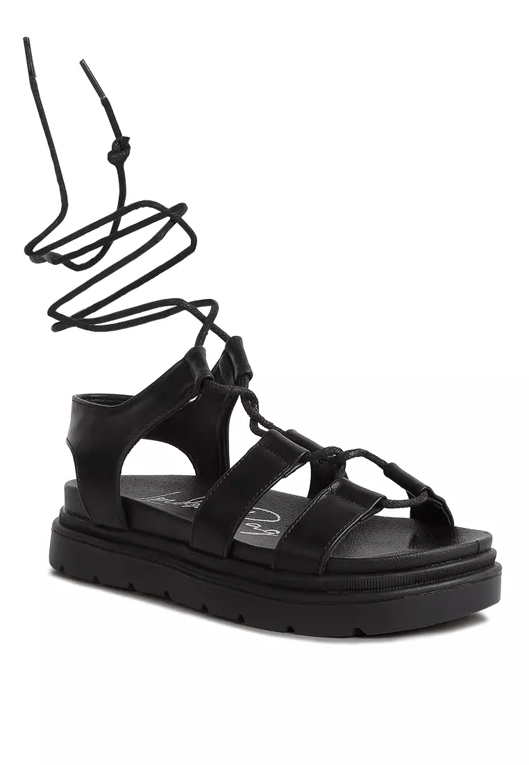 Buy London Rag Black Faux Leather Gladiator Sandals Online