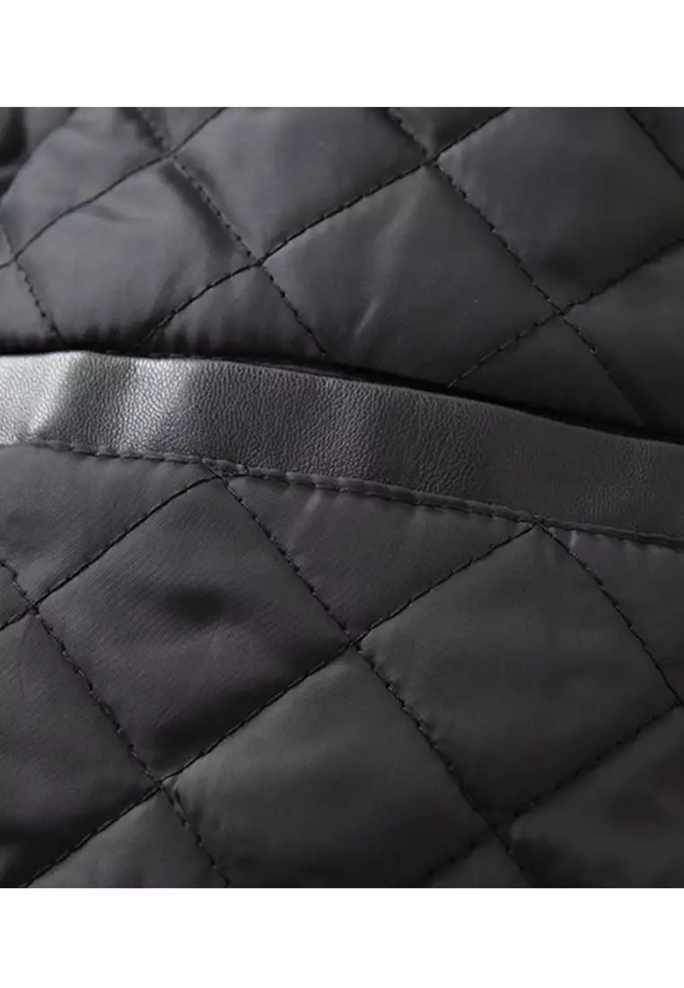 Thick Faux Leather Stand Collar Jacket MJ6803-1