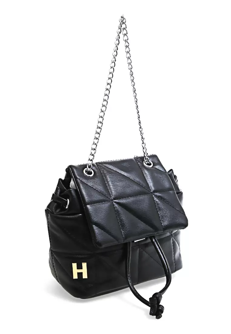 Cellyn Tas Ransel Mini Wanita Strap Kombinasi Rantai Material Leather ORIGINAL - Black