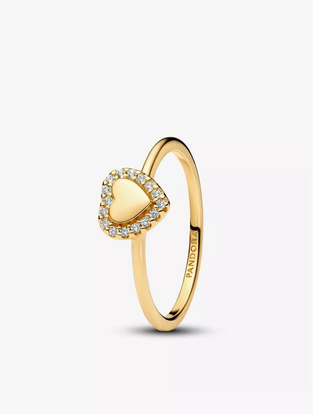 Engravable heart 14k gold-plated ring with clear cubic zirconia